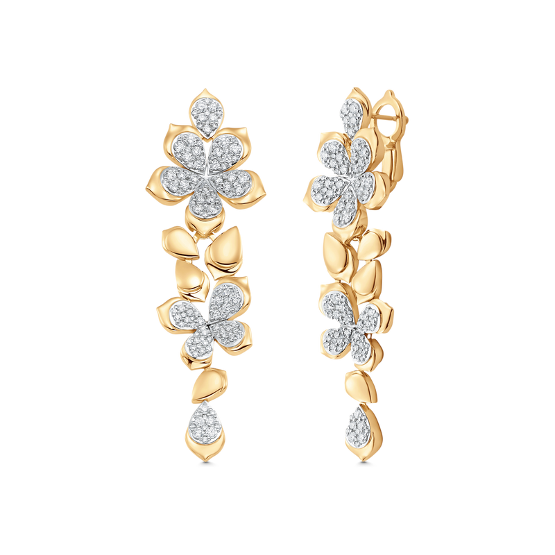 14k Gold Leaf Stud Earrings, Diamond Stud Earrings | Benati